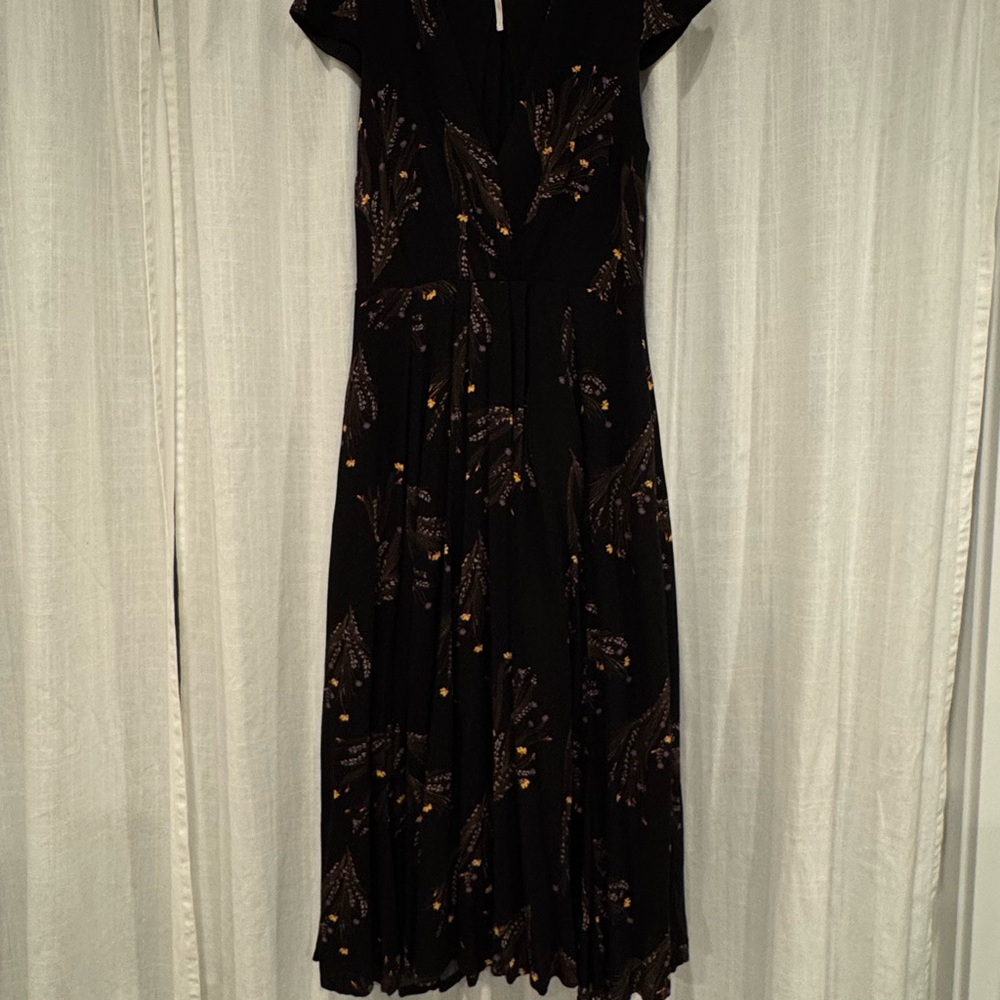 Free People Black Midi Dress with Floral Design
